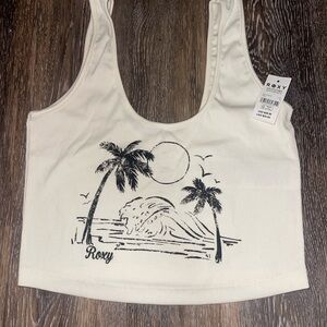 Roxy Cream Crop Top with Palm Tree Design